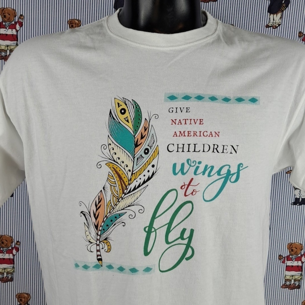 Native American children Wings to Fly feather white large graphic art t-shirt
